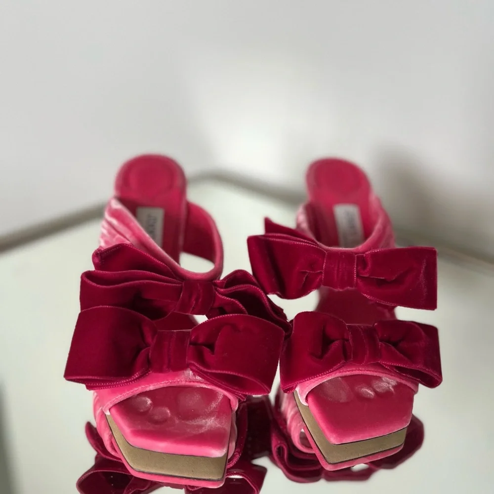 Like New JIMMY CHOO Flaca 100 Bow-Embellished Velvet Mules 36 $1,095